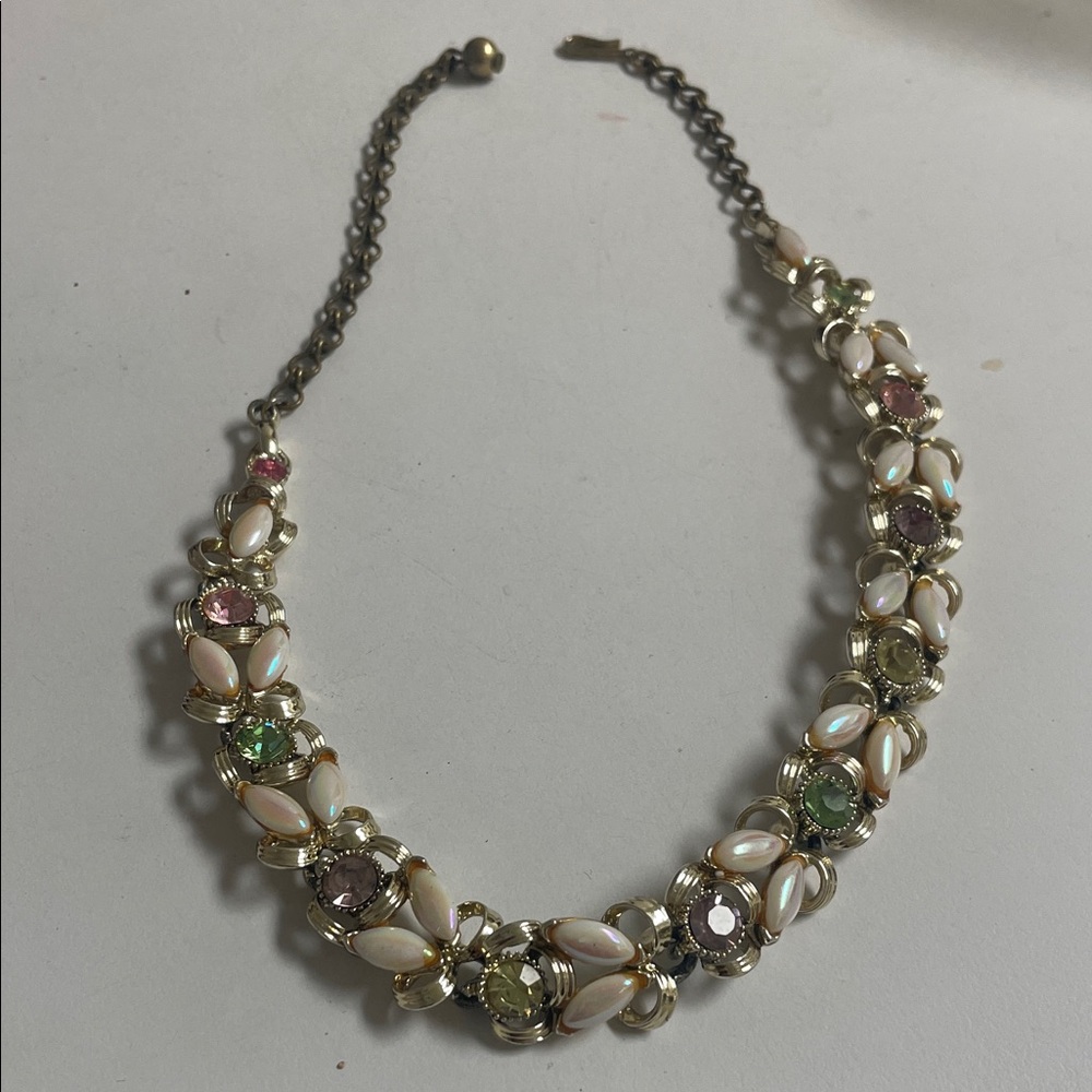 Source Unknown Gold-Tone Pastel Crystal & Opalized Pearl Necklace